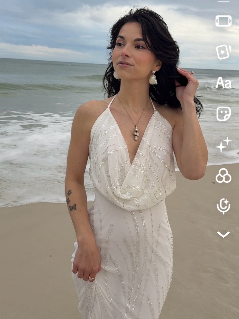 Lovely Day White Beaded Backless Halter Dress